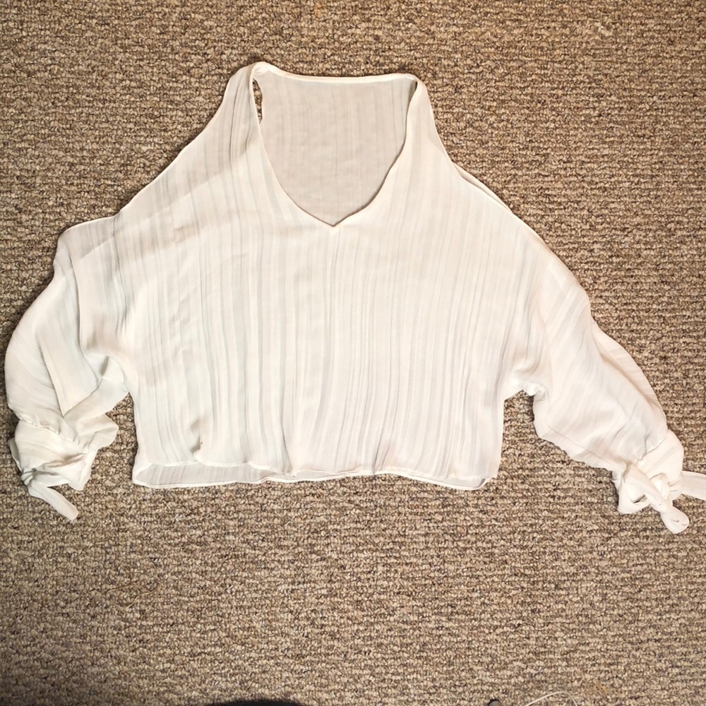 White sheer cut-out arm top